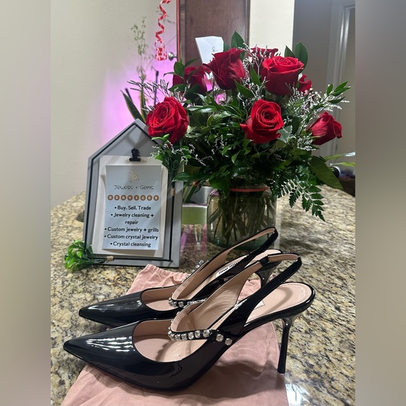 🧿SOLD🧿Miu Miu patent crystal-strap slingback pumps - Picture 3 of 10